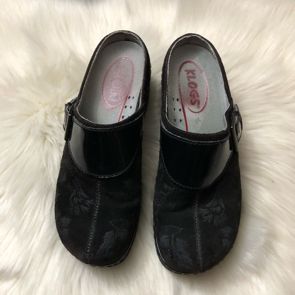 Klogs Black Suede Leather Floral - Picture 7 of 8
